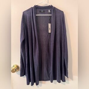NWT Tahari Linen Open Cardigan Sweater Blue Sheer Large